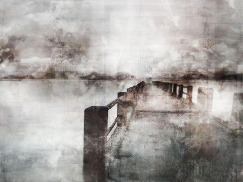 Misty Pier White Modern Wood Framed Art Print with Double Matting by Roko, Ken