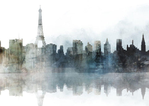 City Mood, Paris Black Ornate Wood Framed Art Print with Double Matting by Roko, Ken