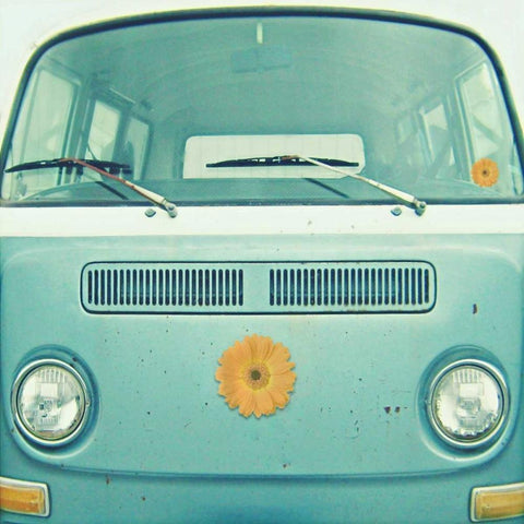 Blue VW Van White Modern Wood Framed Art Print with Double Matting by Dvorak, Vicki