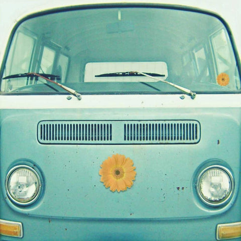 Blue VW Van White Modern Wood Framed Art Print by Dvorak, Vicki