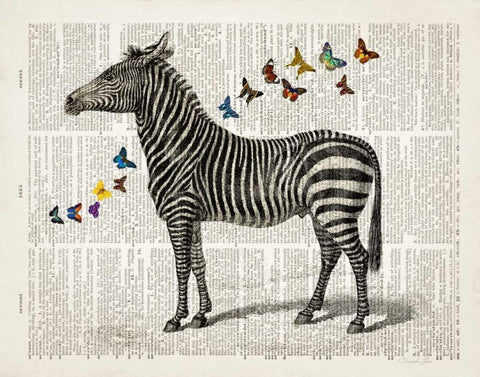 Zebra and Butterflies Black Ornate Wood Framed Art Print with Double Matting by James, Christopher
