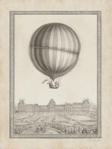 Balloon Over Paris Black Ornate Wood Framed Art Print with Double Matting by James, Christopher