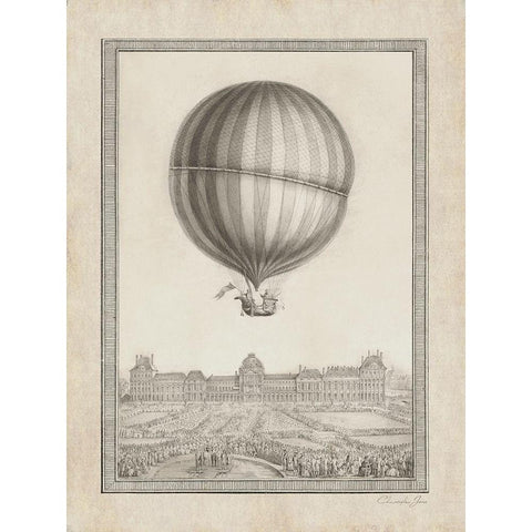 Balloon Over Paris Black Modern Wood Framed Art Print by James, Christopher