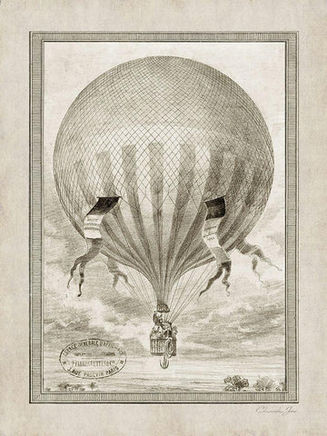 Balloon Over The Countryside White Modern Wood Framed Art Print with Double Matting by James, Christopher