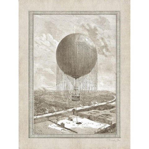Balloon Over The Seine White Modern Wood Framed Art Print by James, Christopher