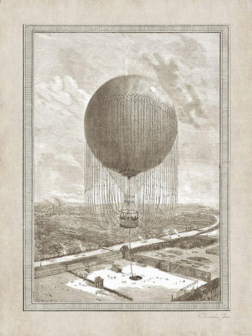 Balloon Over The Seine Black Ornate Wood Framed Art Print with Double Matting by James, Christopher