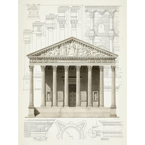 Classical Greek Columns Gold Ornate Wood Framed Art Print with Double Matting by James, Christopher