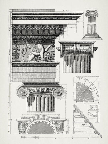 Column Details 1 Black Ornate Wood Framed Art Print with Double Matting by James, Christopher