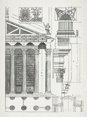 Column Details 2 White Modern Wood Framed Art Print with Double Matting by James, Christopher