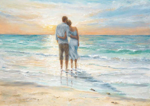 Seaside Sunset White Modern Wood Framed Art Print with Double Matting by Wallis, Karen