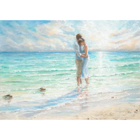 Seaside Embrace White Modern Wood Framed Art Print by Wallis, Karen