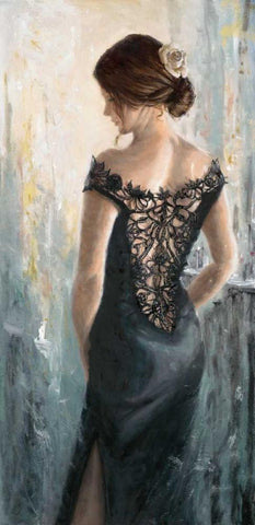 Black Lace-White Rose Black Ornate Wood Framed Art Print with Double Matting by Wallis, Karen
