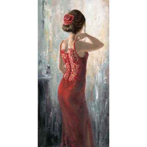 Red Lace-Red Rose Gold Ornate Wood Framed Art Print with Double Matting by Wallis, Karen