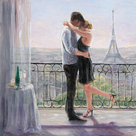 Paris Morning Romance Black Modern Wood Framed Art Print with Double Matting by Wallis, Karen