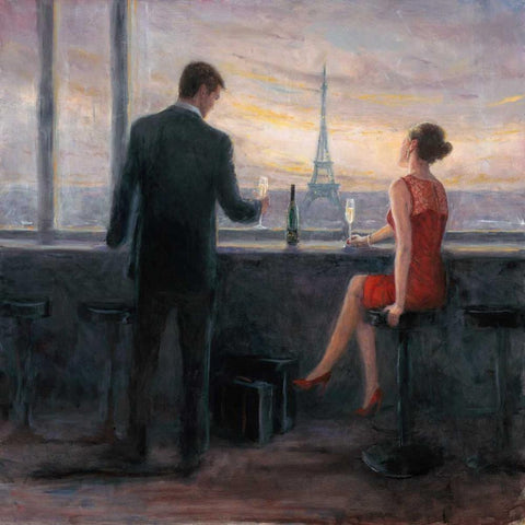 Paris Evening Romance Black Modern Wood Framed Art Print with Double Matting by Wallis, Karen