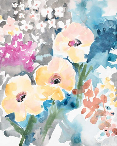 Bright Bouquet 2 White Modern Wood Framed Art Print with Double Matting by Swartz, Megan