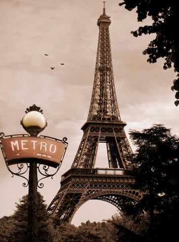 Tour Eiffel Metro Black Ornate Wood Framed Art Print with Double Matting by Greenwood, Michael