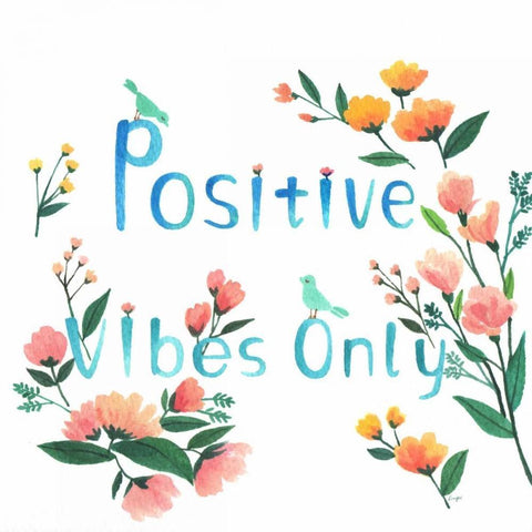 Positive Vibes Only Black Ornate Wood Framed Art Print with Double Matting by Lings Workshop