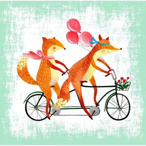 Foxes Like Bikes Black Modern Wood Framed Art Print with Double Matting by Lings Workshop
