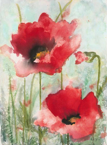 Field Poppies 1 White Modern Wood Framed Art Print with Double Matting by Johannesson, Karin