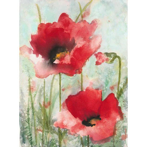 Field Poppies 1 Black Modern Wood Framed Art Print by Johannesson, Karin