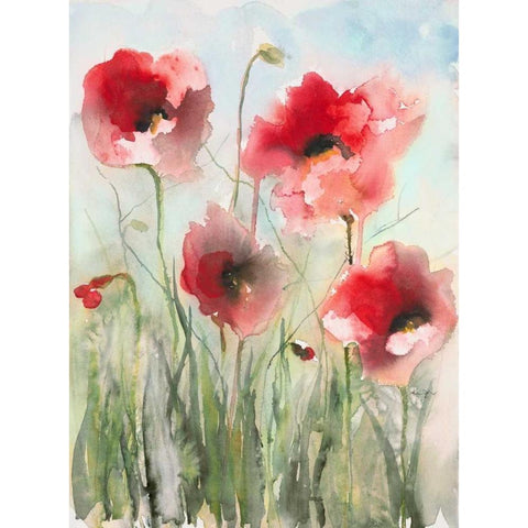 Field Poppies 2 Black Modern Wood Framed Art Print with Double Matting by Johannesson, Karin