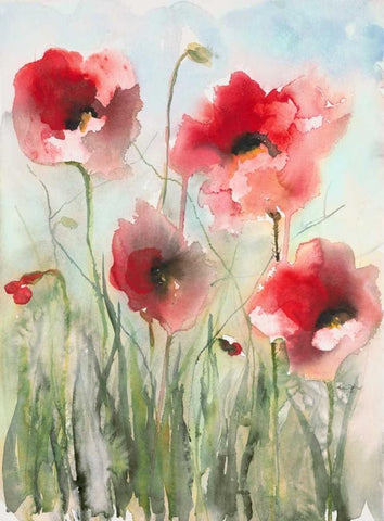 Field Poppies 2 White Modern Wood Framed Art Print with Double Matting by Johannesson, Karin