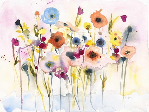 Junes Flowers White Modern Wood Framed Art Print with Double Matting by Johannesson, Karin