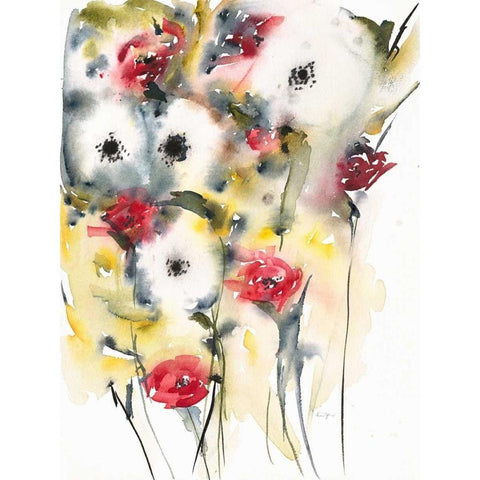 Flowering Posies Gold Ornate Wood Framed Art Print with Double Matting by Johannesson, Karin