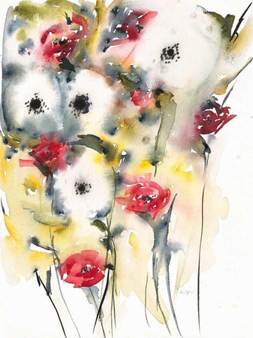 Flowering Posies White Modern Wood Framed Art Print with Double Matting by Johannesson, Karin