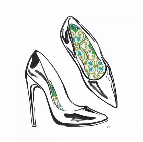 Vintage Designer Shoes White Modern Wood Framed Art Print with Double Matting by Sunflowerman