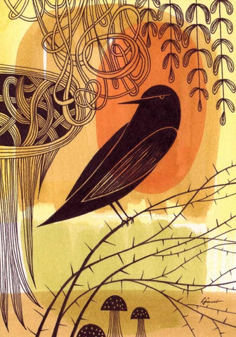 Doodle Bird 1 White Modern Wood Framed Art Print with Double Matting by Faust, Richard