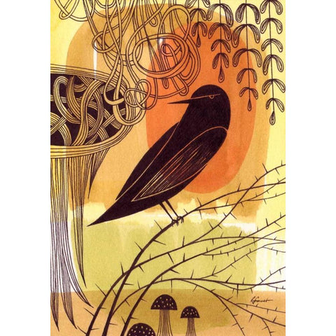 Doodle Bird 1 Black Modern Wood Framed Art Print by Faust, Richard