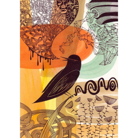 Doodle Bird 2 Black Modern Wood Framed Art Print by Faust, Richard