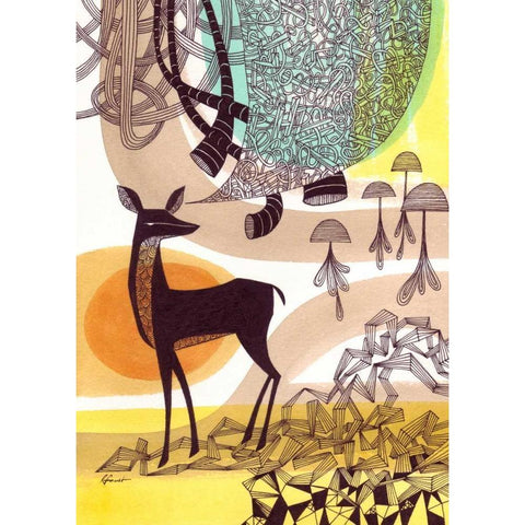 Doodle Deer Black Modern Wood Framed Art Print by Faust, Richard