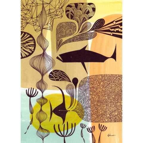 Doodle Fish Black Modern Wood Framed Art Print with Double Matting by Faust, Richard