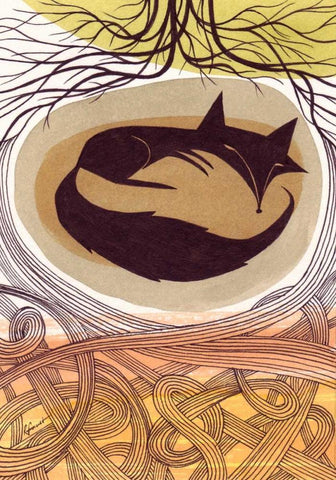 Doodle Fox Black Ornate Wood Framed Art Print with Double Matting by Faust, Richard