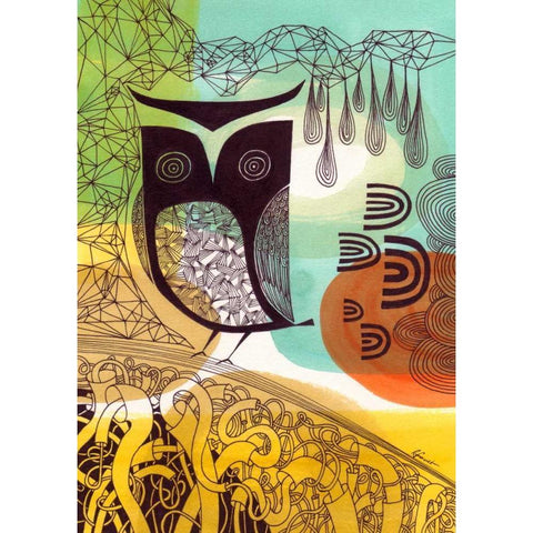 Doodle Owl Black Modern Wood Framed Art Print by Faust, Richard