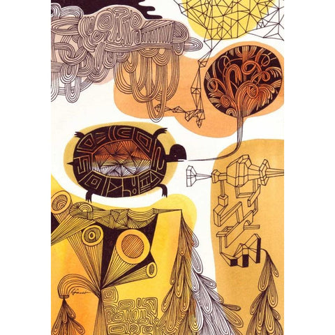 Doodle Turtle White Modern Wood Framed Art Print by Faust, Richard