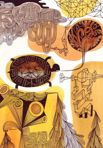 Doodle Turtle White Modern Wood Framed Art Print with Double Matting by Faust, Richard