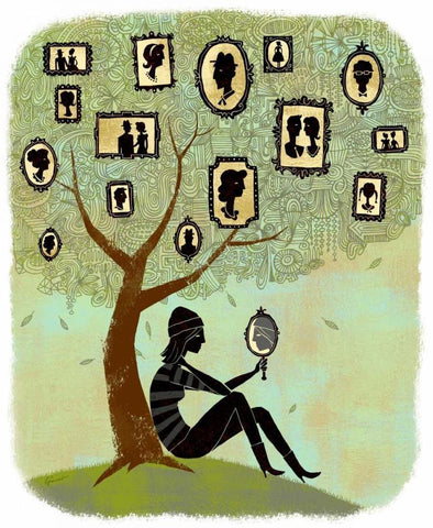 Family Tree Black Ornate Wood Framed Art Print with Double Matting by Faust, Richard