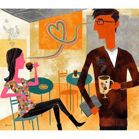 Coffeeshop Love White Modern Wood Framed Art Print by Faust, Richard