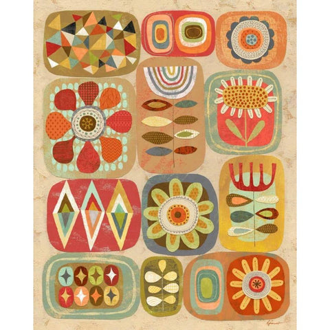 Floral Retro 1 Black Modern Wood Framed Art Print with Double Matting by Faust, Richard