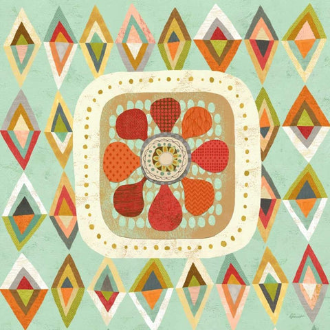 Floral Retro 3 Squared White Modern Wood Framed Art Print with Double Matting by Faust, Richard