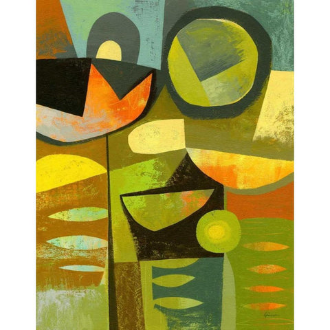 Cubist Garden 1 Black Modern Wood Framed Art Print with Double Matting by Faust, Richard