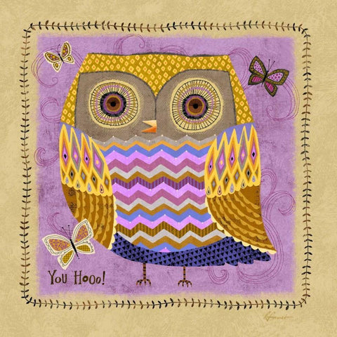 Richards Owl 2 White Modern Wood Framed Art Print with Double Matting by Faust, Richard