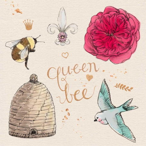 Queen Bee White Modern Wood Framed Art Print with Double Matting by Elliot, Kerri