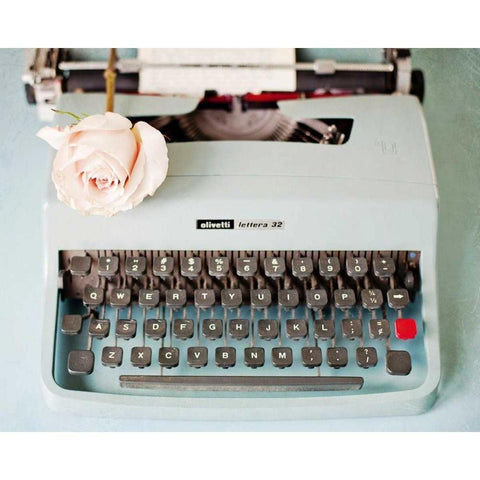 Back In Time Blue Typewriter Black Modern Wood Framed Art Print by Susannah Tucker Photography