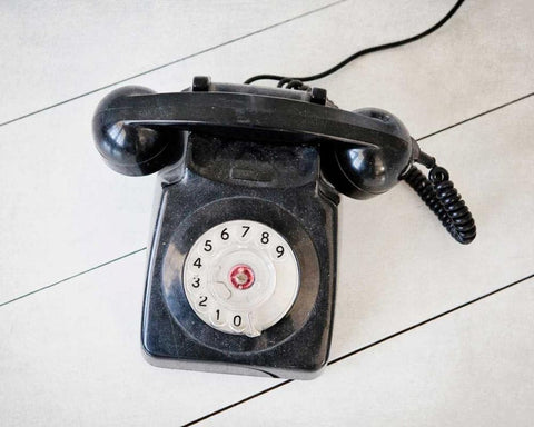 Back In Time Black Telephone Black Ornate Wood Framed Art Print with Double Matting by Susannah Tucker Photography