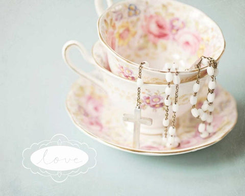 Pretty Teacup Love White Modern Wood Framed Art Print with Double Matting by Susannah Tucker Photography